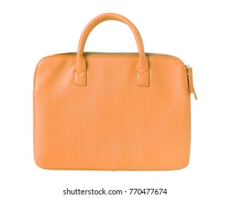 Orange Modern Leather Elegant Woman Laptop Bag Isolated On White
