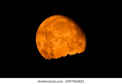 Orange moon on a dark night. Full moon in dark sky. Full moon in night sky. Full moon - Powered by Shutterstock