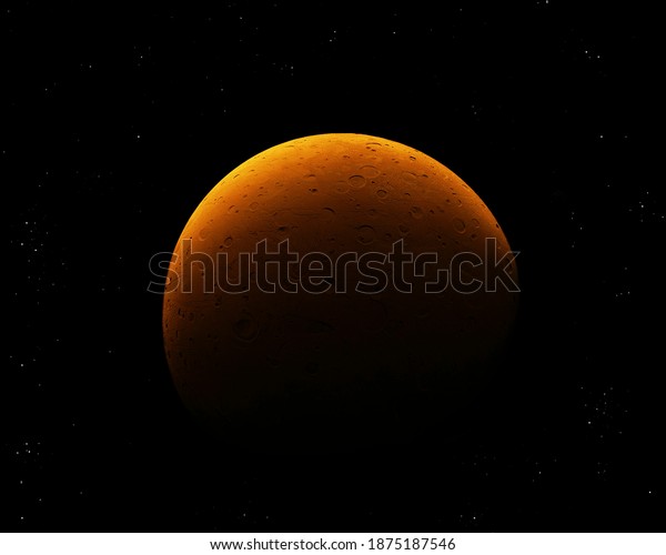 orange\
moon with a solid surface in space with\
stars.