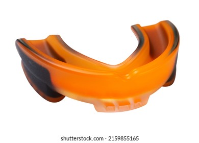 Orange Mouthguard For Boxing And Other Martial Arts, On A White Background, Isolate