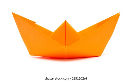 Orange Origami Paper Boat Isolated On White