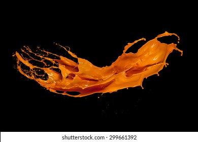 Orange Paint Splash Isolated On Black Background