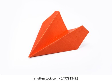 Orange Paper Airplane Isolated On White Background