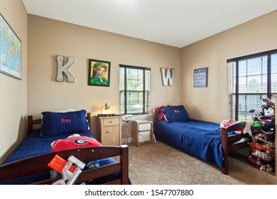 Orange Park, Florida / USA - November 1 2019: Kids Bedroom With Two Twin Beds