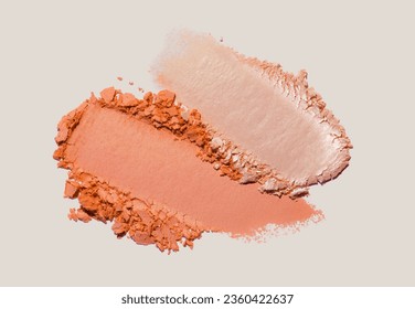 Orange peach color eye shadow matte and silky finish on beige background