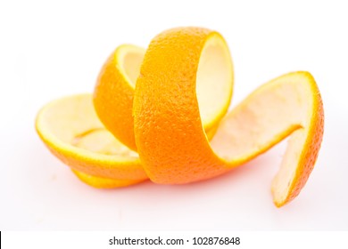 Orange Peel Against White Background