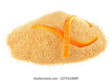 Orange peel powder and fresh orange peel isolated on a white background
