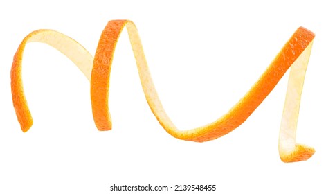 Orange Peel Or Orange Twist Isolated On A White Background. Citrus Fruit. Orange Zest Spiral.