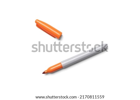 Orange Permanent Marker Laying Flat Isolated Against White Background with Cap Off