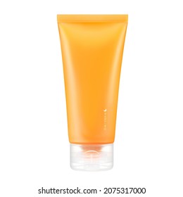 Orange Plastic 75ml Hand Cream Tube Packaging Isolated on White. Collapsible Squeeze Tube Cosmetic Containers with Flip Lid. Modern Hand Skin Care Products Kit - Shutterstock ID 2075317000