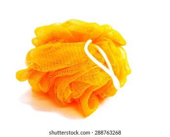 orange plastic bath puff isolated on white background - Shutterstock ID 288763268