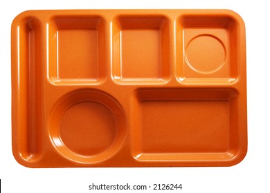 Orange Plastic School Lunch Tray On White Background