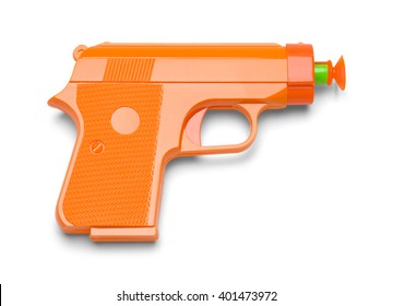 Orange Plastic Toy Dart Gun Isolated On White Background.