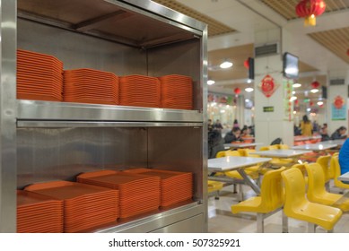 Orange Plates In Mess Hall