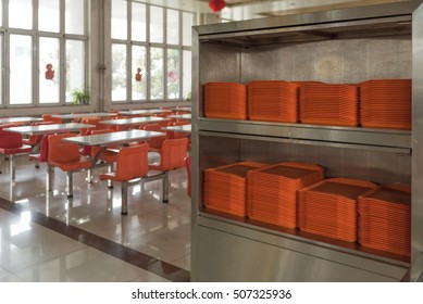 Orange Plates In Mess Hall