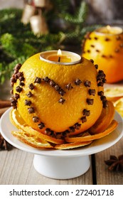 Orange Pomander Ball With Candle