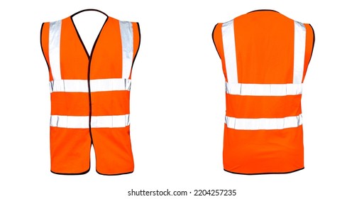 Orange Protective Reflective Vest. Is Isolated On A White Background. Safety. Work Vest. Road Vest.