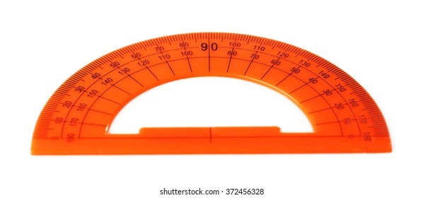 Orange Protractor Ruler, Isolated On White