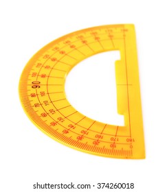 Orange Protractor Ruler, Isolated On White