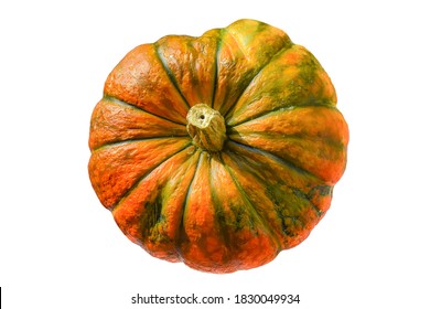 Orange Pumpkin Isolated On White Background. Top View.