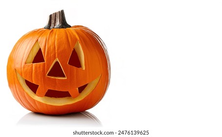 orange pumpkin Jack O lantern with green stem decorative gourd isolated on white studio background Halloween or thanksgiving Holiday season decoration copy space - Powered by Shutterstock