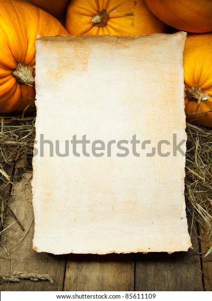 Orange Pumpkins Sheet Paper On Wooden Stock Photo 85611109 | Shutterstock