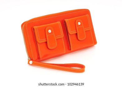 Orange Purse On A White Background