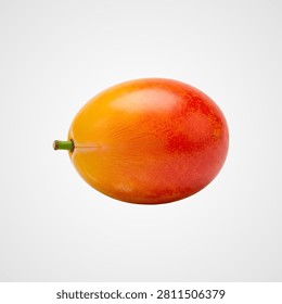 Orange and red gradient sphere with green stem and leaf attached