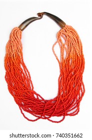 Orange And Red Multi Codes Chunky Necklace - Orange And Red Pearls