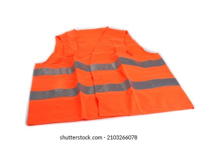 Orange Reflex Vest For Safety Work On A White