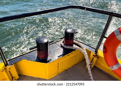 Orange Rescue Ring On A Ferry Boat In Lisbon