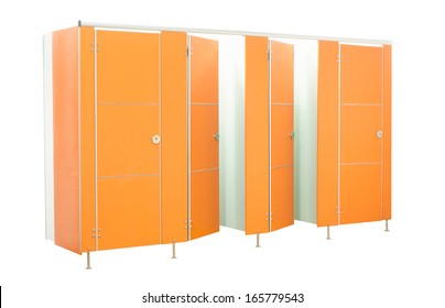 Orange Restroom Stall Doors Isolated On White Background