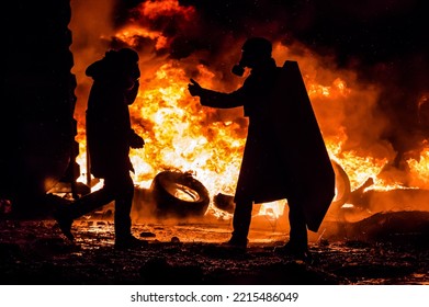 Orange revolution on the Maidan in Kyiv, Ukraine. Street riots and protests. January 2014 - Shutterstock ID 2215486049
