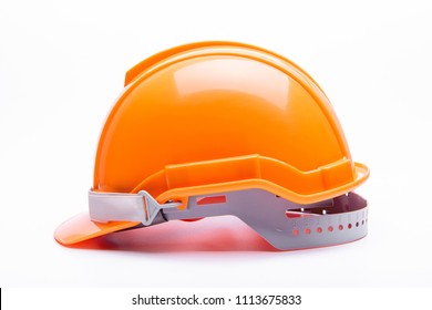 Orange Safety Helmet Construction On White Background.