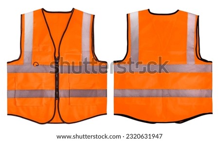 Orange Safety Vest Reflective shirt beware, guard, traffic shirt, safety shirt, rescue, police, security shirt isolated on white background, With clipping path.