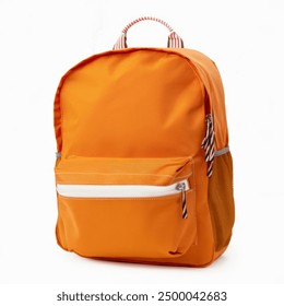 Orange school backpack isolated on white