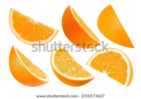 Orange set clipping path. Orange slice isolated on white background. Orange studio macro shooting