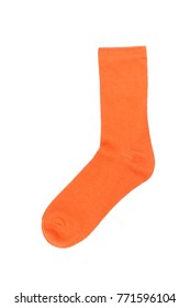 Orange Single Cotton Sock Isolated On White Background