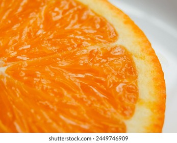 Orange slice. Close up of cross section of orange. close up, high angle view. citrus fruit texture
