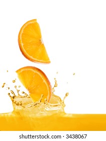 orange slices fall in juice