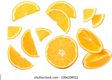 Orange With Slices Isolated On White Background. Healthy Food. Top View