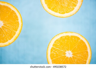 Orange Slices Overhead Close Up With Copy Space