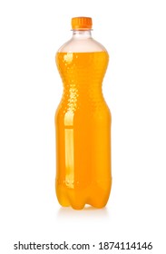 Orange Soda Pop Or Soft Drink In Plastic Bottle Isolated On White Background With Clipping Path