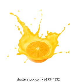 Orange With Splash Isolated On White Background,orange Juice Photo Retouching