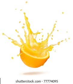 Orange With Splash Isolated On White Background