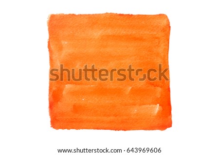 Orange square painted watercolor on white background