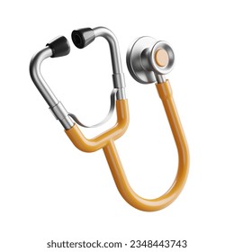 Estetoscopio anaranjado sobre fondo blanco, 3d ilustración representada. Instrumento médico para escuchar los sonidos del corazón y los pulmones.