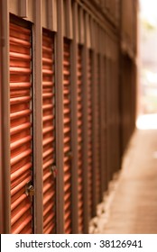 Orange Storage Unit Doors Shallow Depth Of Focus