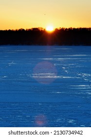 Orange Sunset On Winter River Background