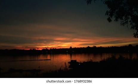 Orange Sunset Over The Barito River Kahayan Mahakam